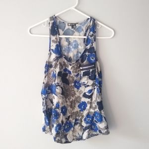 Lily White Racerback Tank Top Blouse Flowy Floral Blue White Black Grey Medium